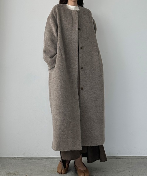 「Louere」 ノーカラーコート SMALL モカ レディース_画像7