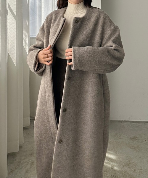 「Louere」 ノーカラーコート SMALL モカ レディース_画像9