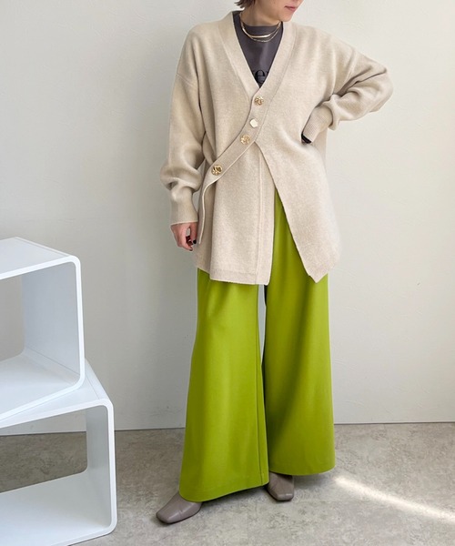 「LHELBIE」 ニットカーディガン M ベージュ レディース_画像3