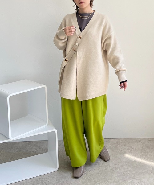 「LHELBIE」 ニットカーディガン M ベージュ レディース_画像6