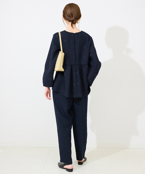 美品★SLOBE IENA スローブイエナ★セットアップ パンツスーツ ネイビー SLOBE IENA（スローブイエナ） パンツ フラワー刺繍セットアップ