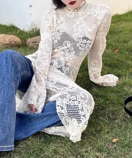 「CELENA BEATS」 長袖ワンピース FREE ホワイト レディース_画像3