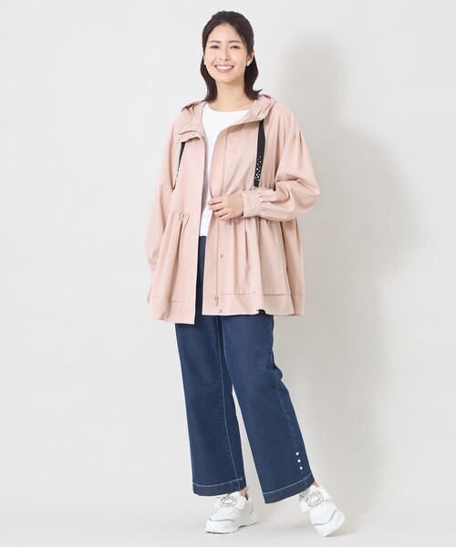 コート アウター ハイカウントタフタフーデット コート レディースの画像