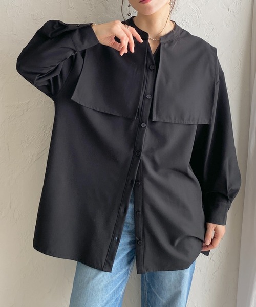She's Closet ブラウス シャツ 卒業式 バンドカラーバックプリーツ