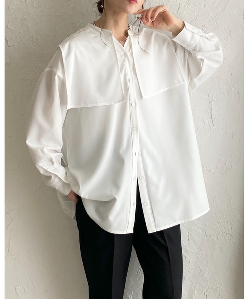 シャツ/ブラウス(長袖/七分) Perforated Big Shirts / WHITE Rizal 七分袖ブラウス RB4700－15 ホワイト （5～21号