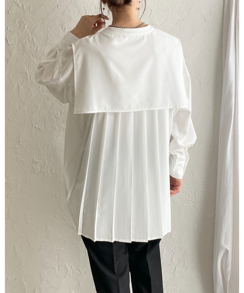 She's Closet ブラウス シャツ 卒業式 バンドカラーバックプリーツ