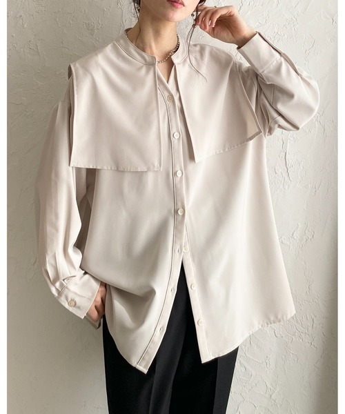 She's Closet ブラウス シャツ 卒業式 バンドカラーバックプリーツ