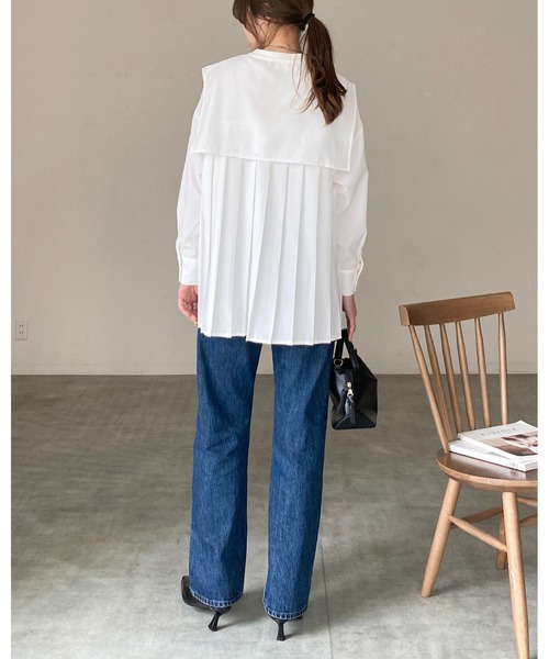 She's Closet ブラウス シャツ 卒業式 バンドカラーバックプリーツ