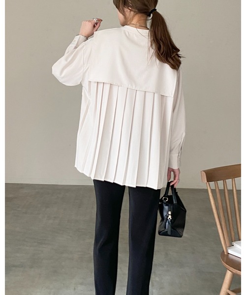 She's Closet ブラウス シャツ 卒業式 バンドカラーバックプリーツ