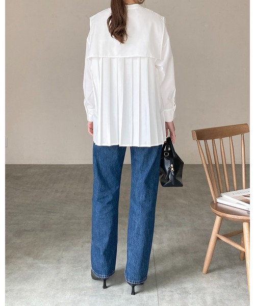 She's Closet ブラウス シャツ 卒業式 バンドカラーバックプリーツ
