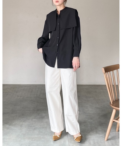 She's Closet ブラウス シャツ 卒業式 バンドカラーバックプリーツ