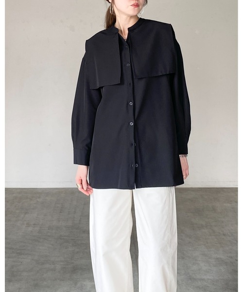 She's Closet ブラウス シャツ 卒業式 バンドカラーバックプリーツ