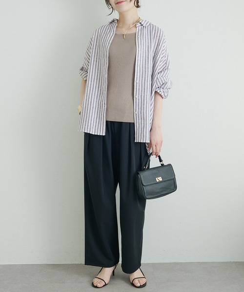 pual ce cin ブラウス シャツ 麻レーヨンストライプシャツ レディース