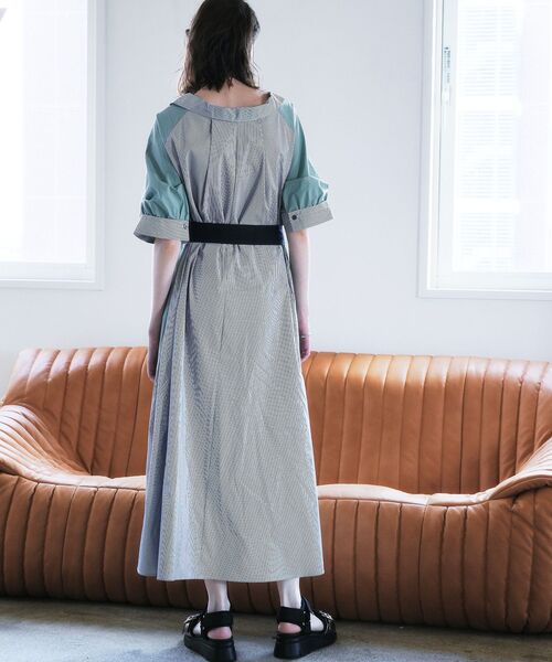 シャツワンピース ベルト付きスキッパーシャツワンピースの画像