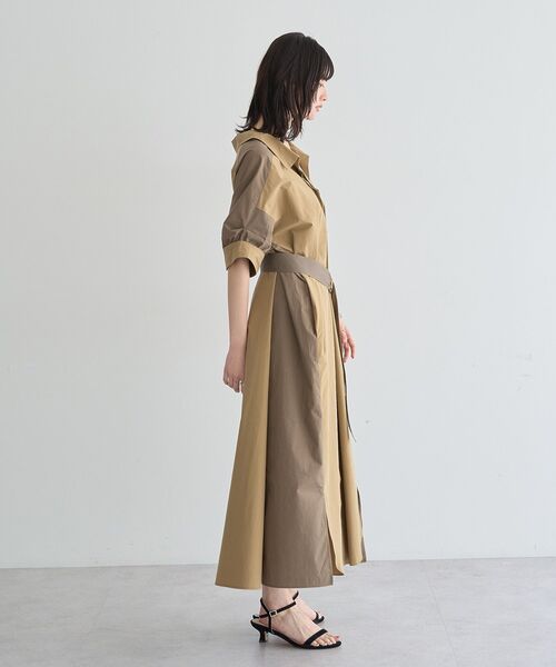 シャツワンピース ベルト付きスキッパーシャツワンピースの画像