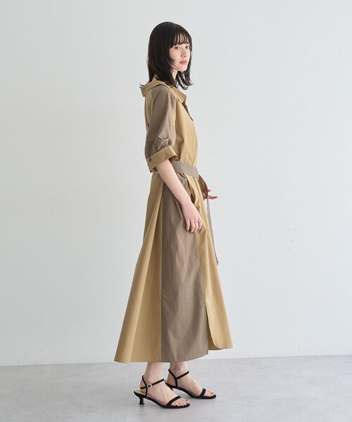 シャツワンピース ベルト付きスキッパーシャツワンピースの画像