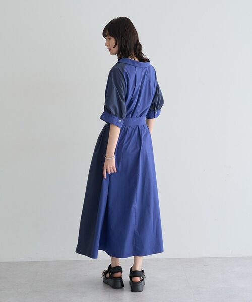 シャツワンピース ベルト付きスキッパーシャツワンピースの画像