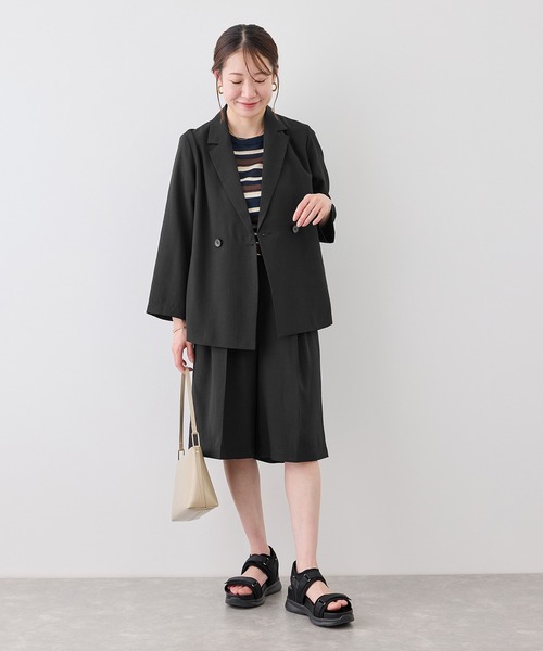 ジャケット テーラードジャケット 「cahoさんコラボ」低身長・小柄さんサイズ エアリーリネンライク ダブルジャケット レディースの画像