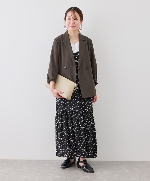 ジャケット テーラードジャケット 「cahoさんコラボ」低身長・小柄さんサイズ エアリーリネンライク ダブルジャケット レディースの画像