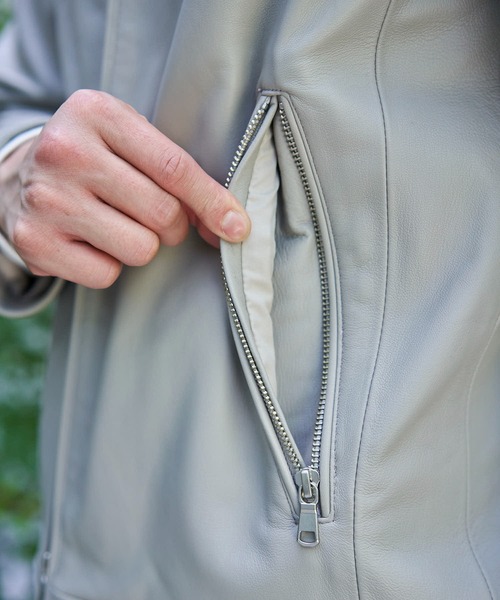 「TETE HOMME」 レザージャケット LARGE グレー メンズ_画像8
