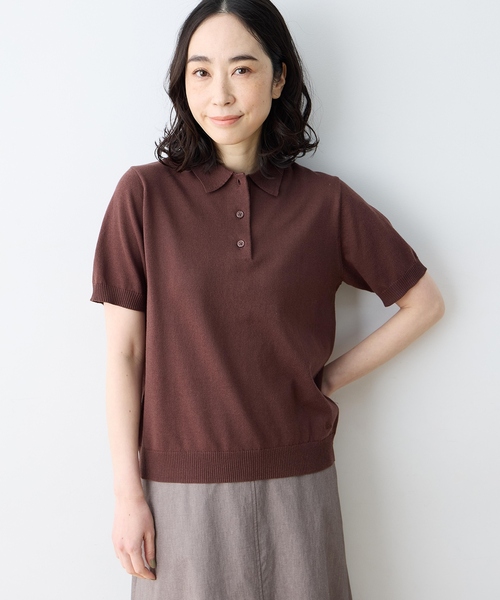 新品cccmalieシーマリー★コットンカシミヤ半袖ポロニット ブラウン 40 DECOY SINCE 1981 tシャツ 半袖 ポロカラーサマーニット「ハンド