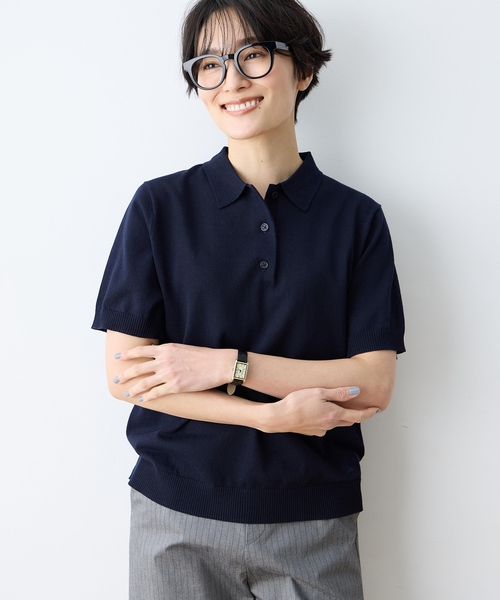 【新品タグ付】ポルテデブトン 襟・袖シアー切替ニットポロシャツ 黒 定価2.0万 DECOY SINCE 1981 tシャツ 半袖 ポロカラーサマーニット「ハンド
