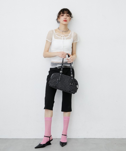 uyu. tシャツ 半袖 Dot Pattern Front Hole Sheer Top/ドット柄