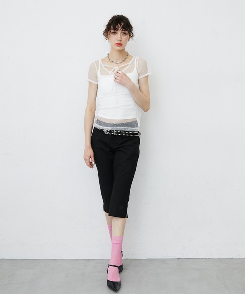 uyu. tシャツ 半袖 Dot Pattern Front Hole Sheer Top/ドット柄