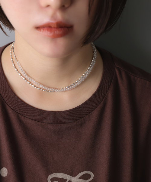 ネックレス 「SAMH by LILAS」クリスタルビーズロングネックレス SV レディースの画像