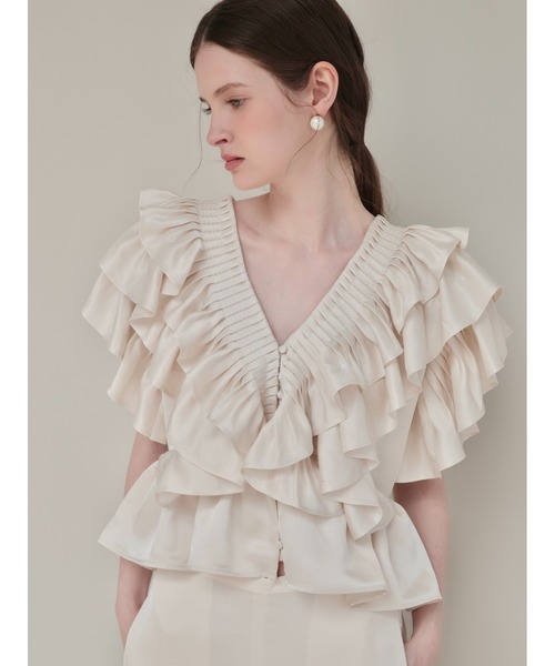AMOMMA（アモマ） ブラウス シャツ SATIN RAFFLE FRILL TOPS