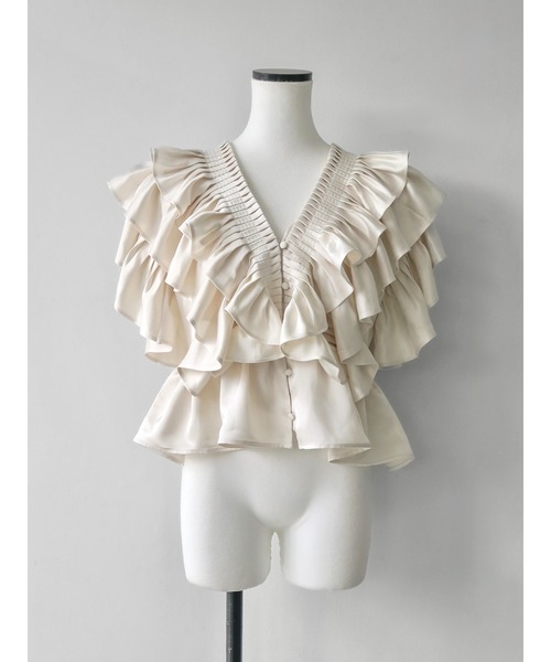 AMOMMA（アモマ） ブラウス シャツ SATIN RAFFLE FRILL TOPS