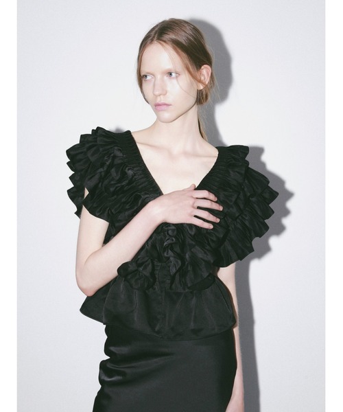 AMOMMA（アモマ） ブラウス シャツ SATIN RAFFLE FRILL TOPS