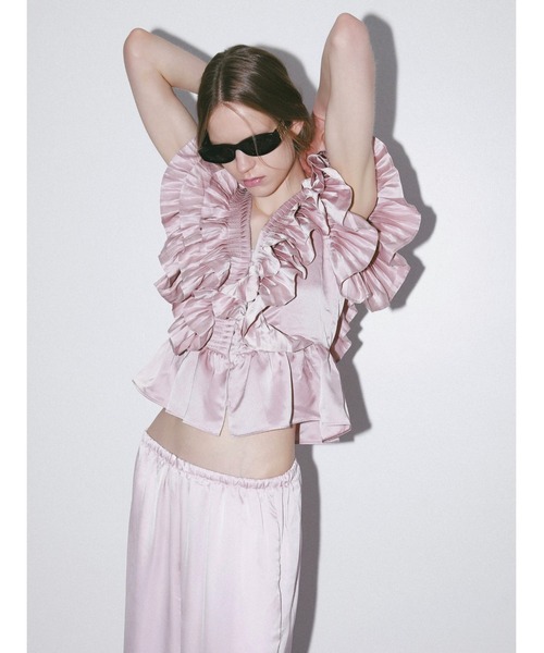 AMOMMA（アモマ） ブラウス シャツ SATIN RAFFLE FRILL TOPS
