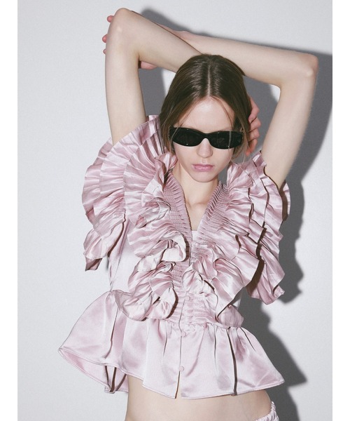 AMOMMA（アモマ） ブラウス シャツ SATIN RAFFLE FRILL TOPS