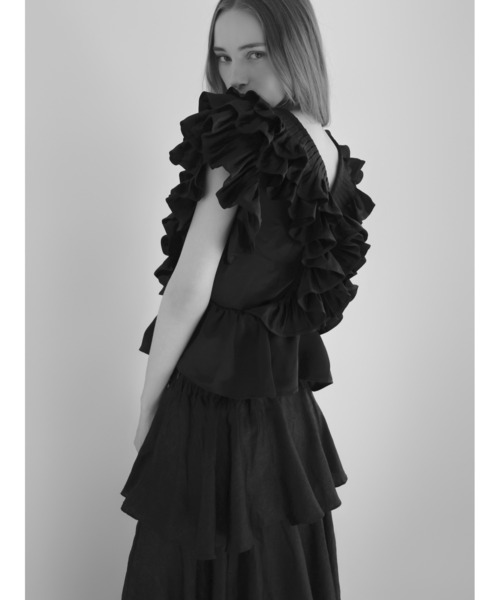 AMOMMA（アモマ） ブラウス シャツ SATIN RAFFLE FRILL TOPS