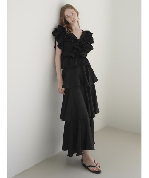AMOMMA（アモマ） ブラウス シャツ SATIN RAFFLE FRILL TOPS