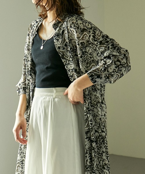 Fashion Letter シャツワンピース ペイズリー柄バンドカラー