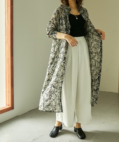 Fashion Letter シャツワンピース ペイズリー柄バンドカラー