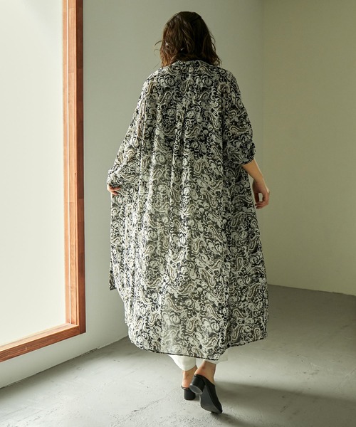 Fashion Letter シャツワンピース ペイズリー柄バンドカラー
