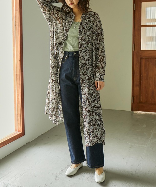 Fashion Letter シャツワンピース ペイズリー柄バンドカラー