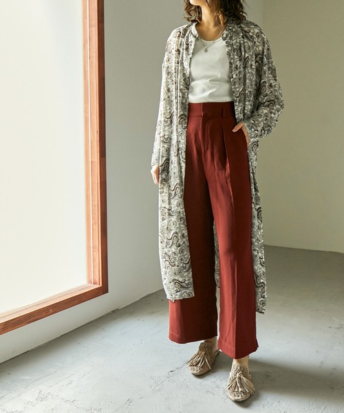 Fashion Letter シャツワンピース ペイズリー柄バンドカラー