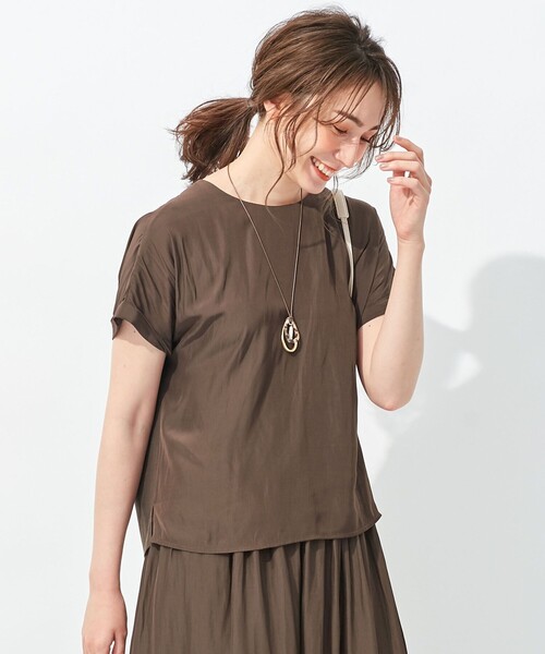 tシャツ 「セットアップ可/洗える」ブライトサテンライト ジャージーコンカットソー レディース 自由区 tシャツ 「セットアップ可/洗える」ブライトサテンライト