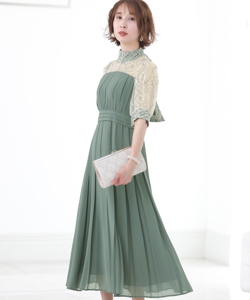 【最終お値下げ】atlo. pourvous ウエストリブ パフスリーブ　結婚式 PourVous ドレス ウエストリブ パーティードレス お呼ばれロング