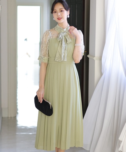 【最終お値下げ】atlo. pourvous ウエストリブ パフスリーブ　結婚式 PourVous ドレス ウエストリブ パーティードレス お呼ばれロング