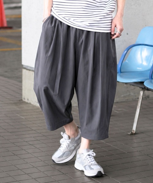 ワイドパンツ パンツ 接触冷感 ストレッチ ワイドバルーンパンツ/膝下