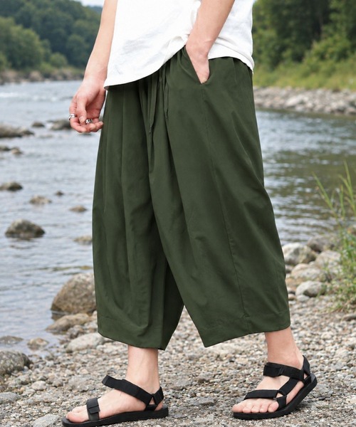 ワイドパンツ パンツ 接触冷感 ストレッチ ワイドバルーンパンツ/膝下