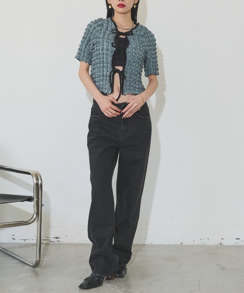 【HUECLOSET】★送料・関税込★チェックデニムパンツ STANDARD WARDROBE LASTIC ワイドパンツ【ストレッチデニム