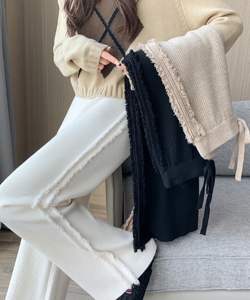 deux amour パンツ フリンジリブニットパンツ レディース : ZOZOTOWN