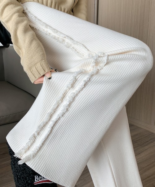 deux amour パンツ フリンジリブニットパンツ レディース : ZOZOTOWN
