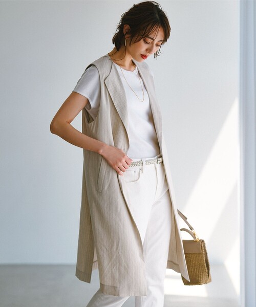23区　ロングジレ　ベスト　リネン　ストレッチ 23区 ベスト ジレ 「CLASSY.6月号掲載」リネンレーヨン